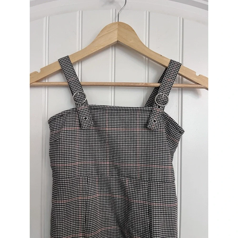 Forever 21 Girls 9/10 Cream Black Houndstooth Jumper Overall Dress School 431